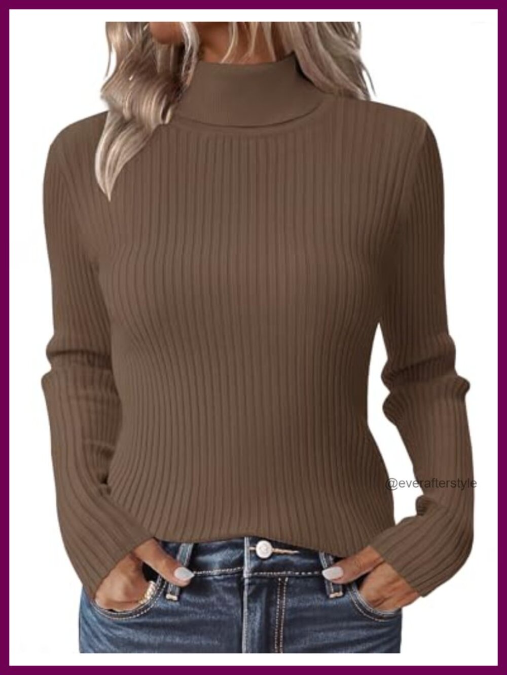 Women's Ribbed Turtleneck Sweater Slim Fit Long Sleeve Pullover Fall Winter